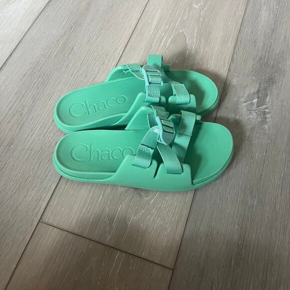 Kid's Chaco Youth US 5 'Chillos' Slide Sandal Jade Green Adjustable Closure - Picture 7 of 7